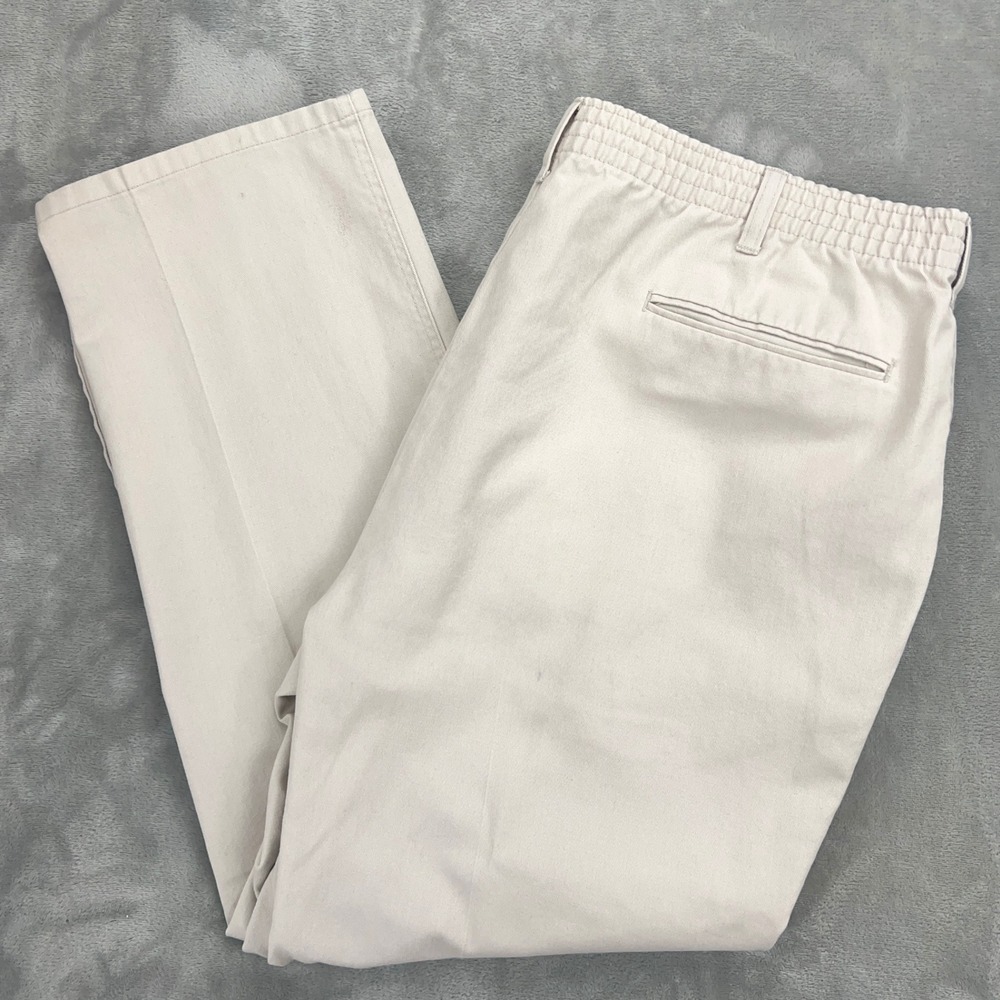 Towncraft Mens Wrinkle Free Chino Pants Khaki Elastic‎ Waist 42x29 48136
